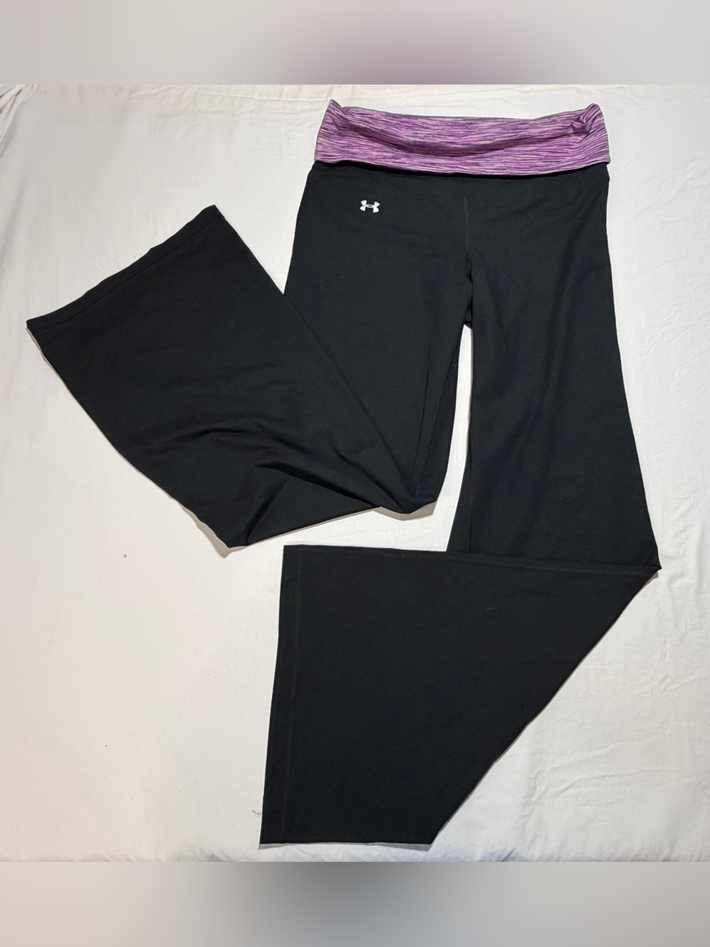 Y2K Under Armour Black Leggings with Purple Heather Fold-Over Waistband